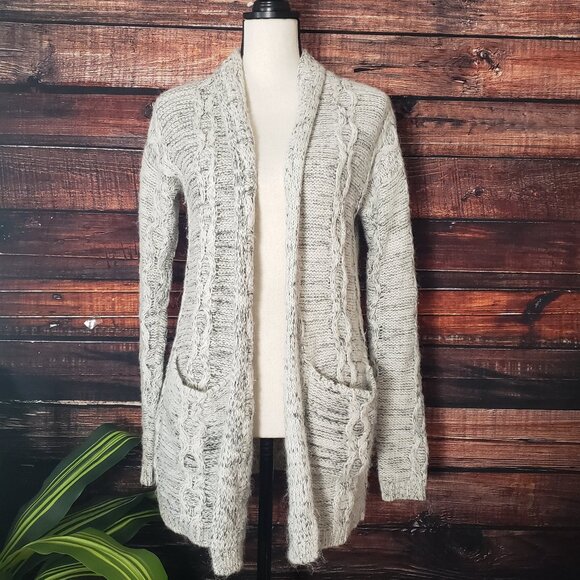 Cynthia Rowley S Cardigan Sweater Open Fuzzy Alpaca Wool Blend White Gray Marled - Picture 2 of 14